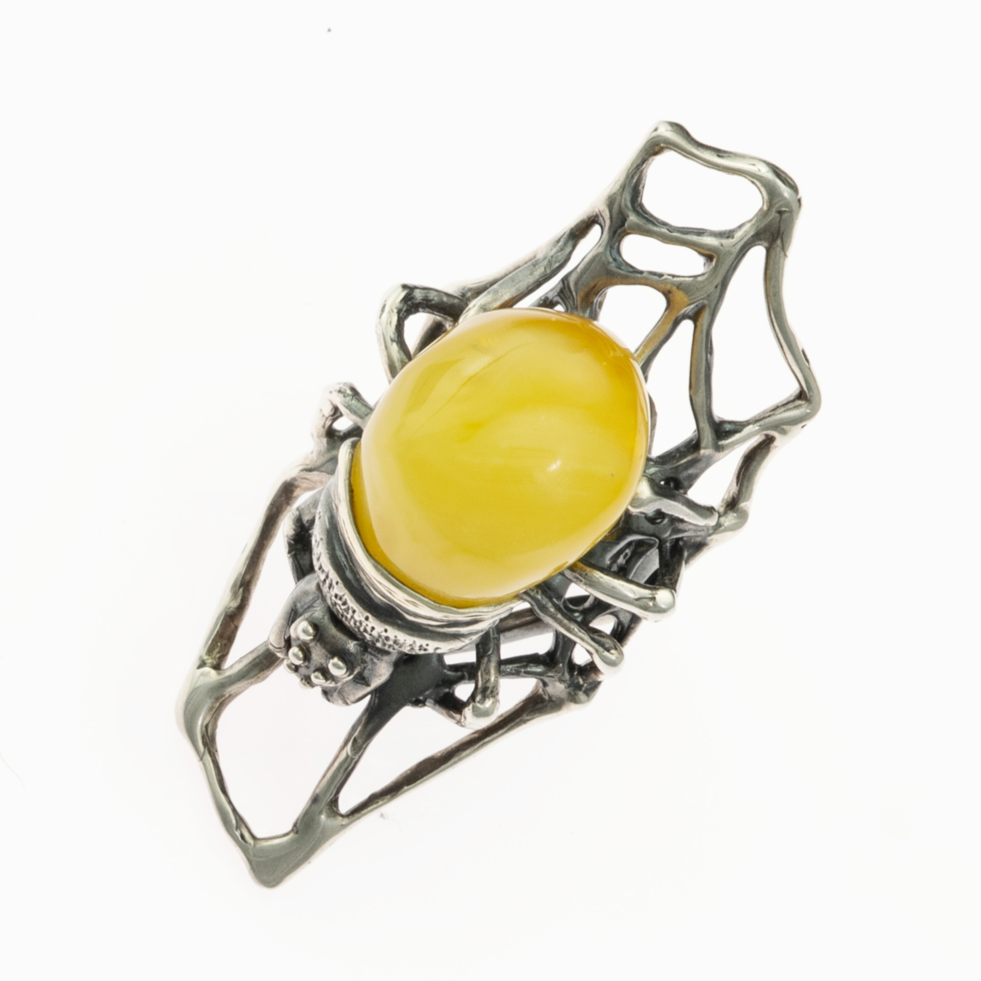 Sterling Silver and Natural Baltic Amber Spider Ring 1
